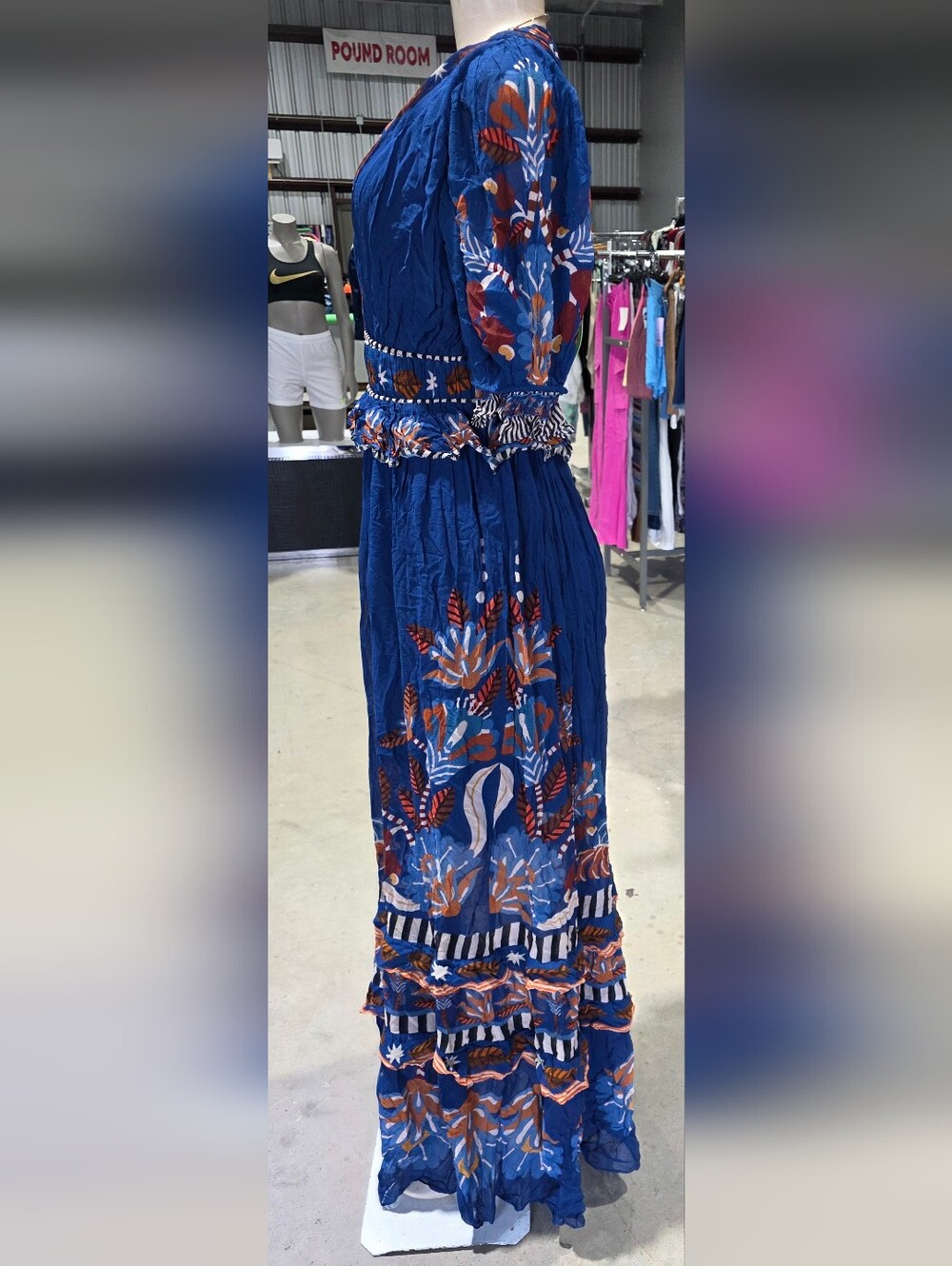 FARM Rio Blue Maxi Dress with Orange & White Floral Accents - Picture 2 of 6